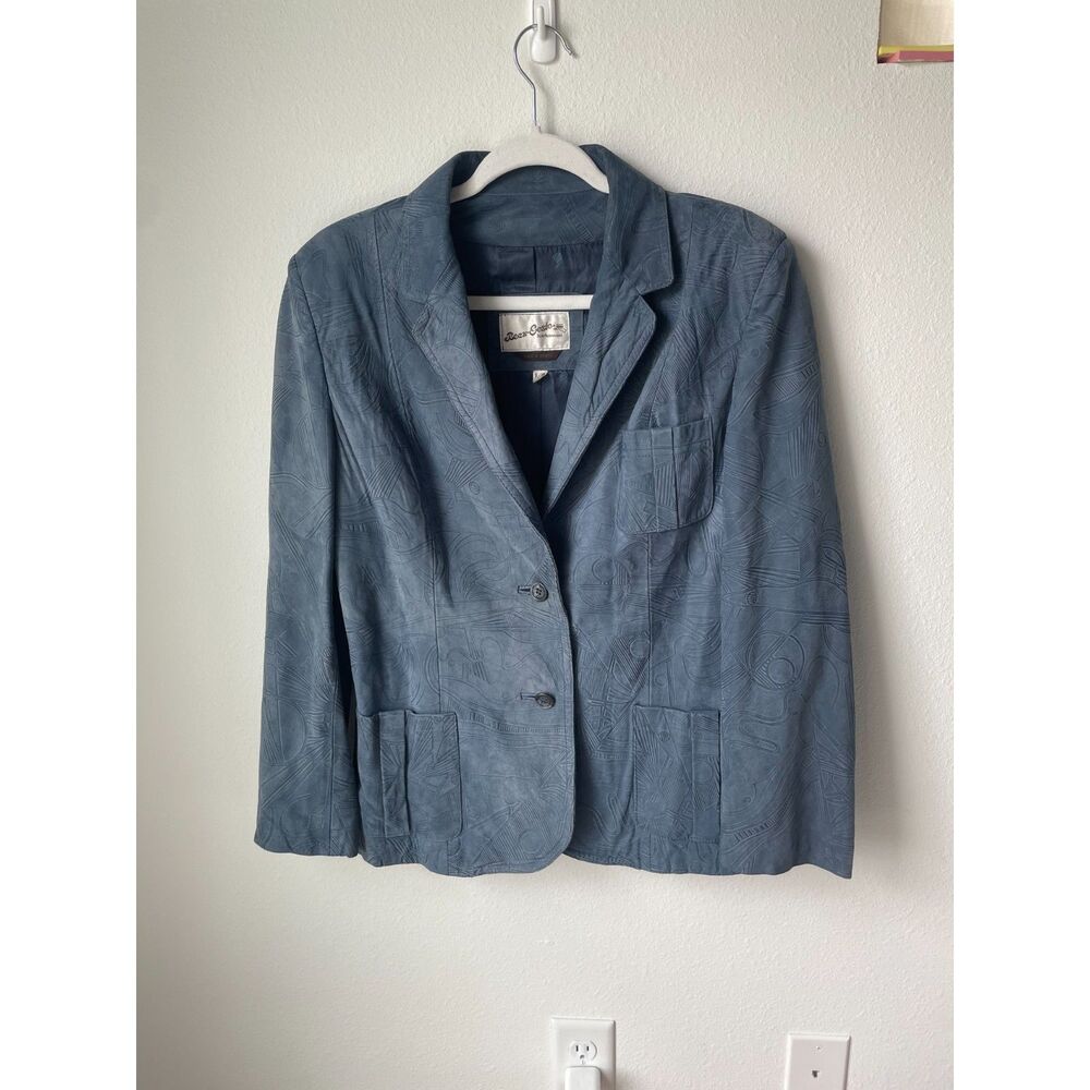Office siren suede jacket 9 10 Beau Geste vintage blue embossed leather blazer